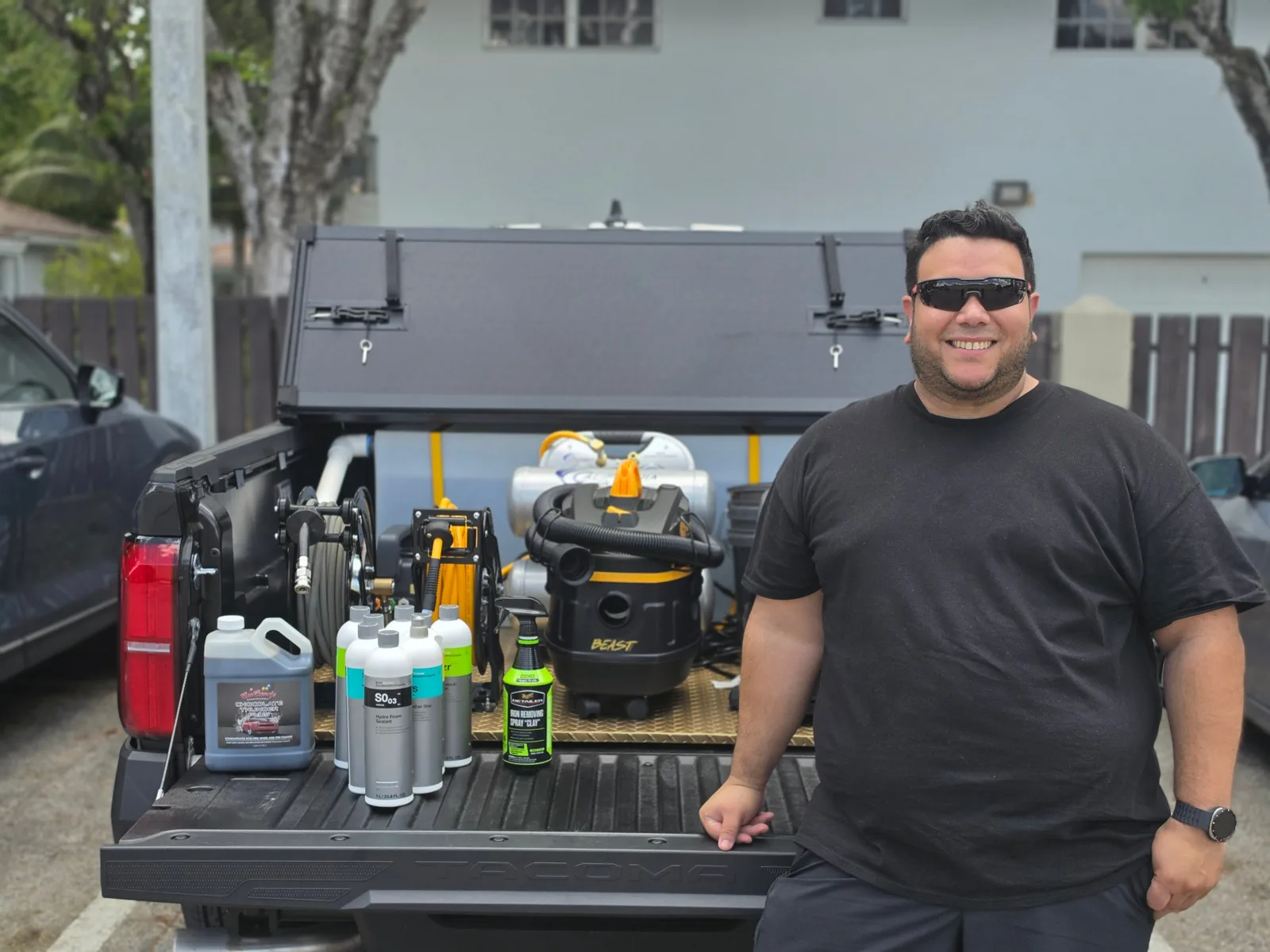 Trivector Detailing owner with the fully equipped mobile detailing truck